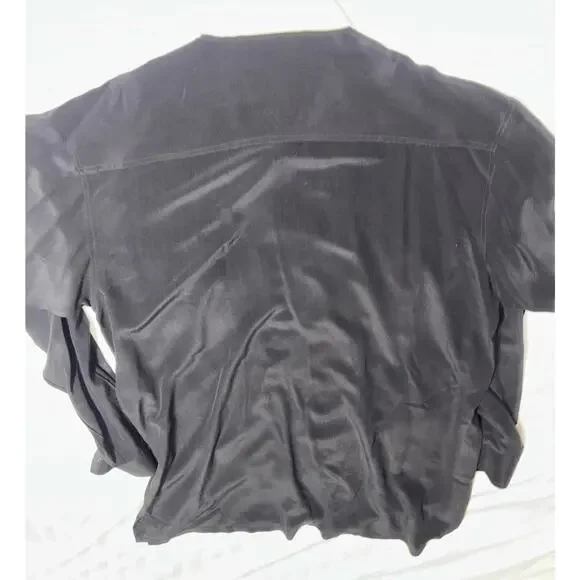 VINTAGE MENS GENELLI Black And Cream Two Tone SILK SHIRT NEHRU COLLAR XL Tall - Picture 8 of 8